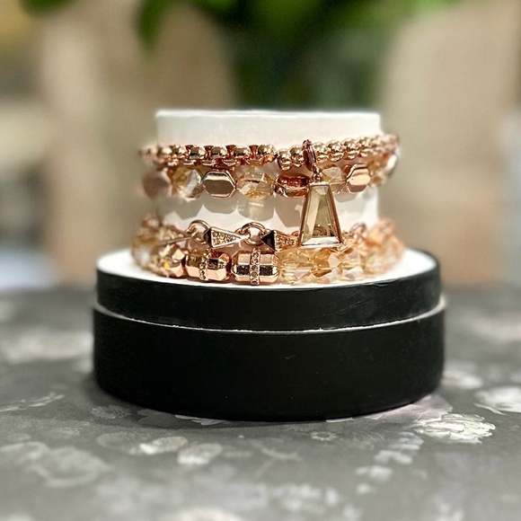 ✨ Bomb Party Rose Gold Bracelet Stack – Lab-Created Stones, Adjustable Slip Clas - Picture 2 of 4